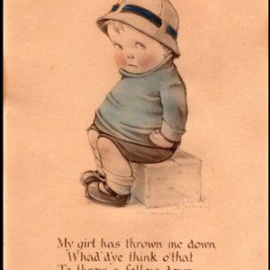 Vintage 8 x 10 drawing sad little boy with cute saying Wall Decor